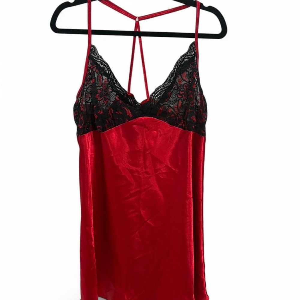Elegant Red Lace Trim Slip Dress